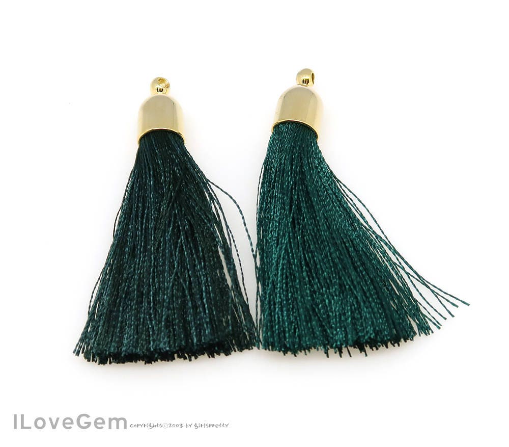 2pcs TA053 Dark Green Silky Tassels with Gold Cap Tassel Etsy