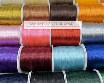 10 Meters- 2mm Satin Rattail Cord, Multiple Colors, Smooth Nylon Satin Cord for Necklace Bracelet, Macrame Knotting Cord