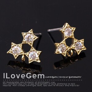 2pcs, NP-1598 Gold Plated, Triple Star Earrings, Cubic Earrings, Star stud Earrings, 925 sterling silver post