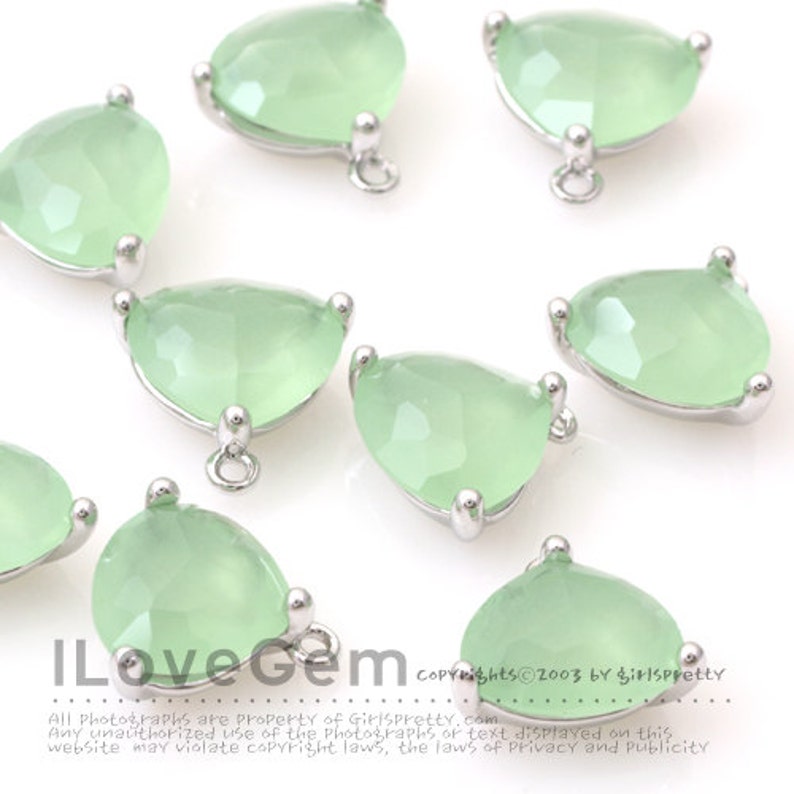 Glass pendant SALE 20/% off 10pcs of NP-993 Rhodium Plated Trilliant Cut Light Mint