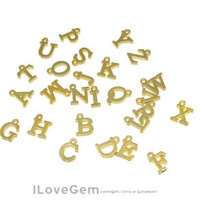 2pcs, NP-1953 Gold, Upper case, Mini Initial Pendant, Tiny Alphabet Pendant, Capital letter, Initial Charm, Personalized, Choose letters
