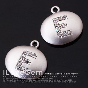 NP-1309 Matt Rhodium plated over Brass, Oval Pendant, Alphabet, E, 1pc