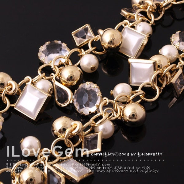 Chain, Gold plated over Brass, with Acrylic Beads dangle, Sold per pkg of 20cm