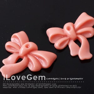 SALE 20% off// 10pcs, R23, Coral Color, Bow Tie Knot, Resin Cabochons, Acrylic Cabochons, Ribbon Bow, Flat Back, No Hole