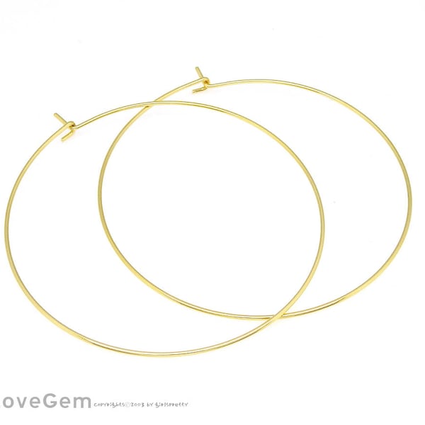 10pcs, NP-2004, 0.7X50mm, Nickel Free Gold, 2 inch Plain Wire Hoop Earrings, Large Thin Hoop, Gold Hoop Earrings