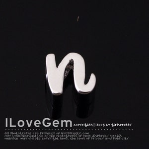 NP-1616 Rhodium Plated, Cursive Alphabet, Lower case, Pendant, n, 2pcs/ Initial beads, Letter, Personalized, Customized jewelry