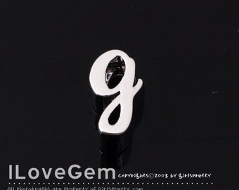 2pcs, g, NP-1616, Rhodium Plated, Cursive Alphabet, Lower case, Pendant, Initial beads, Letter, Personalized, Customized jewelry