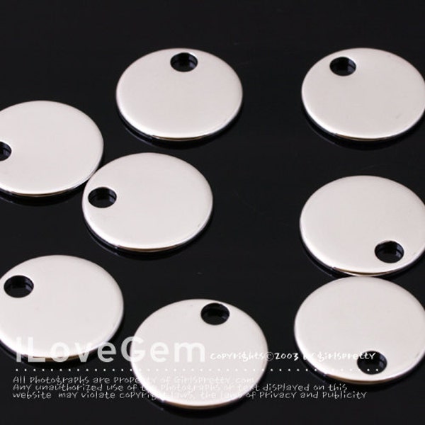 4pcs, NP-1639 Glossy Rhodium Plated, 13mm, Flat Round, Personalized Stamping Blank, Pendant