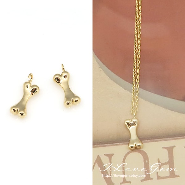 2pcs, NP-2526, Gold Plated over Brass, Dog Bone Pendant, 5X10.5mm, Dog Bone Charm Necklace, Making Pet Necklace