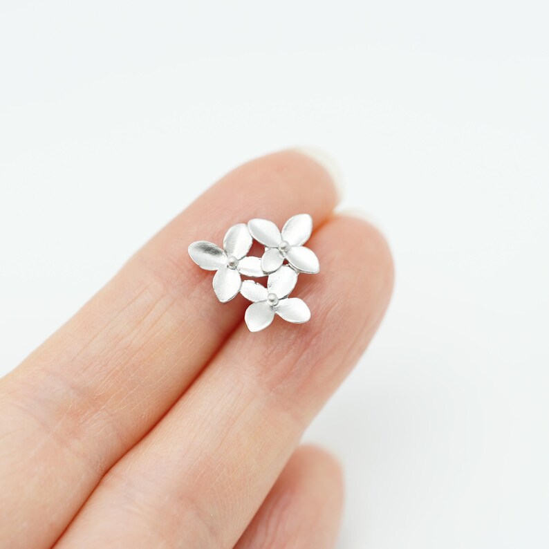 NP-232 Matt Rhodium Plated over Brass, Sakura Flower Earrings, Cherry Blossom Ear Stud, Wedding Jewelry, 925 sterling silver post image 4