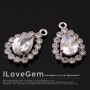 SALE/ 10pcs// NP-1844 Rhodium Plated, Teardrop CZ dangle, 9.4X14mm