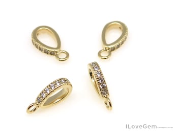 2pcs, NP-2456, Gold Plated over Brass, Necklace Pendant Bail, Cubic Bail, CZ Simple Bail with Open Loop