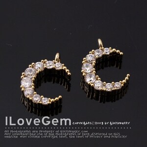 Mini CZ Moon Pendant, NP-1610, Gold Plated Brass, Small Cubic Crescent Moon Charm For Making Necklace Jewelry