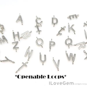 Open Loops// NP-2123, Nickel Free Rhodium, Tiny Sideways Initial Connectors, Mini Alphabet Pendant, Capital letter, Personalized Jewelry
