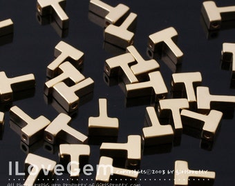 NP-1458 Matt Gold Plated, mini Pendant, Alphabet, Letter, T, 2pcs/ Initial Beads, Letter, Alphabet beads, Personalized, Anniversary jewelry