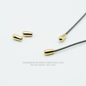 2PCS- Teardrop Shaped Cord End Caps, NP-2803, Gold Plated Brass, Inner Hole Size 1.6mm • 2mm, Glue on End Caps for Leather Strings Rope