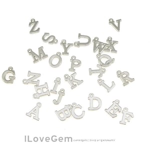 2pcs, NP-1953 Rhodium, Upper case, Mini Initial Pendant, Tiny Alphabet Pendant, Capital letter, Initial Charm, Personalized, Choose letters