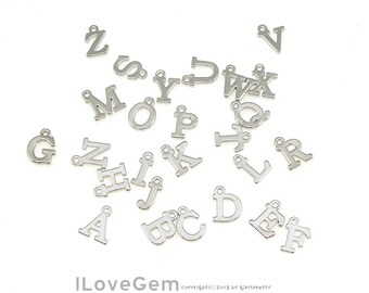 2pcs, NP-1953 Rhodium, Upper case, Mini Initial Pendant, Tiny Alphabet Pendant, Capital letter, Initial Charm, Personalized, Choose letters