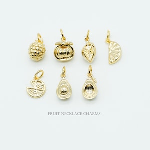 1PCS- Fruit Pendant Charm for Necklace Making, Cute Tropical Fruit Charm, NP-2599 Gold Plated Brass, DIY Jewelry Supplies