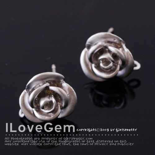 NP-1818, Matt Rhodium Plated over Brass, Rose Flower Earrings, Rose Floral Ear Stud, 925 Silver Post, DIY Making Jewelry, Making Earrings
