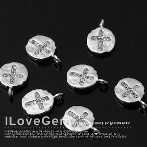 SALE/10pcs// NP-1860, Rhodium Plated, Oval textured, Cubic Cross Pendant, Small Size, CZ Cross Charm
