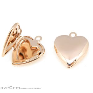 NP-2051, Rose Gold Plated, 13mm Mini Heart Locket Pendant, Tiny Locket Necklace Charm, Aniversary Necklace Supplies, Keepsake Pendant