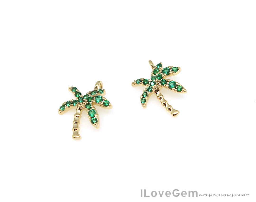 2pcs NP-2151 Gold Plated Palm Tree Pendant Emerald Green - Etsy