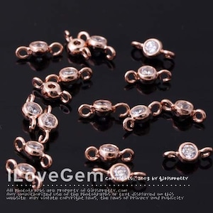 NP-1407, Rose Gold Plated, 3.5mm Connectors, Clear Cubic Pendant, Tiny CZ Connectors, Mini Cubic Pendant, Birthstone Bracelet Connectors