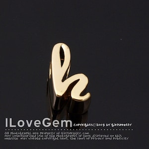 NP-1616-GO, Gold Plated, Cursive Alphabet, Lower case, Pendant, h, 2pcs/ Initial beads, Letter, Personalized, Customized jewelry