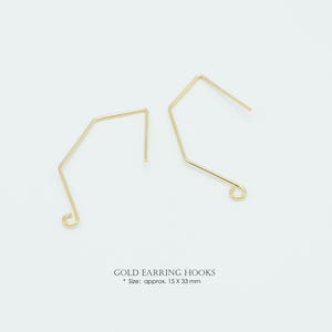 4PCS- Gold Earring Hooks, Ear Wire Findings for Jewelry Making, NP-1672 Gold Plated Brass, 33mm Minimalist Ear Hooks