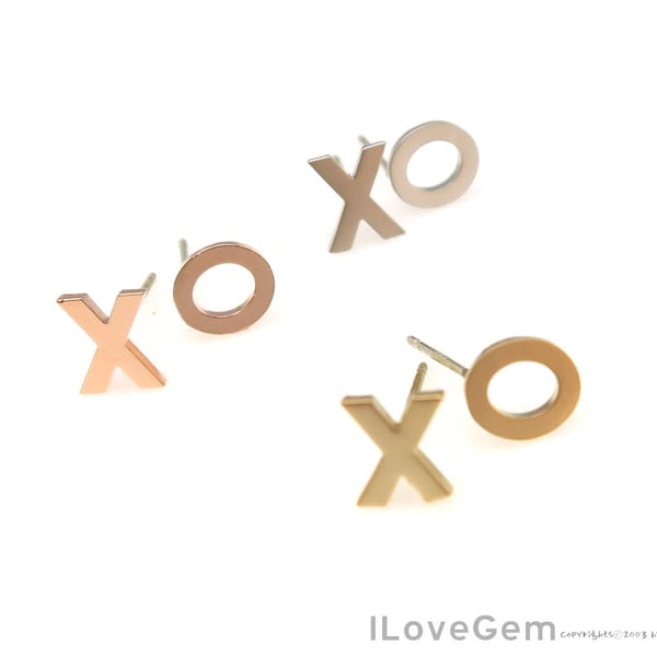 2pcs, NP-2141, XO Stud Earrings, Upper Case letter, X and O Ear Stud, Initial Earrings, Choose Colors