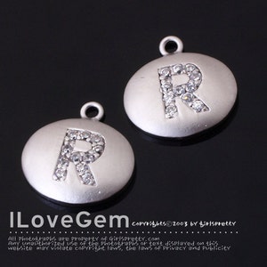NP-1309 Matt Rhodium plated over Brass, Oval Pendant, Alphabet, R, 1pc
