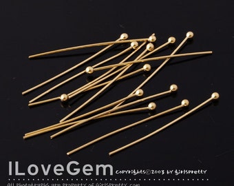 SALE/ 200pcs// NP-1082, Gold plated, Ball Head pins, 0.6X30mm, Head pin findings, 2.0mm Ball, 22GAX30mm