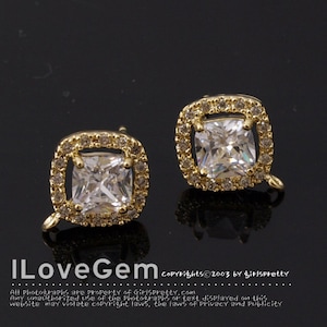 NP-1601, Gold Plated over Brass, Square cubic earrings, Small cz embedded around main CZ stone, Bridesmaid Earrings, 925 silver post