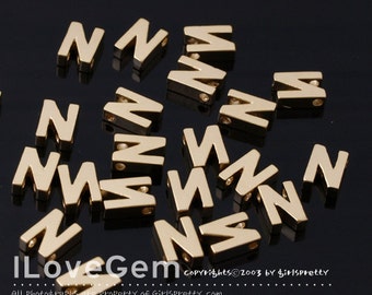 NP-1458 Matt Gold Plated, mini Pendant, Alphabet, Letter, N, 2pcs / Initial Beads, Letter, Alphabet beads, Personalized, Anniversary jewelry