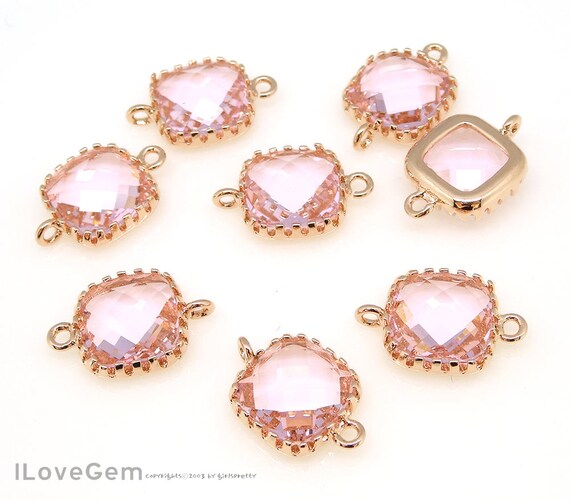 SALE 10pcs P106 Gold Sapphire Blue Glass Framed Glass connector 9mm Glass Square September Glass Birth stone Glass Pendant Montana