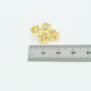 Flower Cluster Stud Earrings, P1003, Matte Gold plated Brass, 15X20.5mm, Floral Earrings with CZ, Botanical Jewelry Supplies image 6