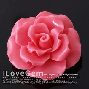 RC157(L), Resin Pendant, (Deep Pink) Rose Flower, 36mm, Cabochon, 2pcs