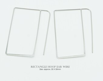 2pcs, Geometric Rectangle Hoop Earrings, NP-1666 Rhodium Plated Brass Ear Hooks, 35X50mm Minimalist Statement Earrings, DIY Findings