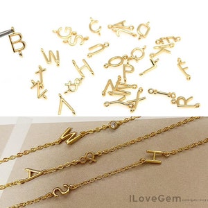Clearance// 1pcs, NP-2259, Gold Plated, 5X10mm Tiny Sideways Initial Connectors, Mini Alphabet Pendant, Capital letter, Personalized