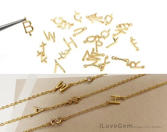 Clearance// 1pcs, NP-2259, Gold Plated, 5X10mm Tiny Sideways Initial Connectors, Mini Alphabet Pendant, Capital letter, Personalized