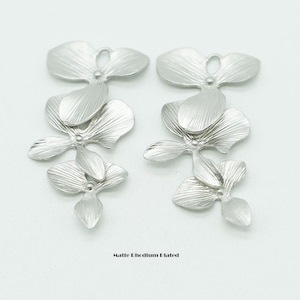 NP-622, Matte Rhodium Plated over Brass, Triple Flower Connector, Orchid Flower Pendant, [New Version]