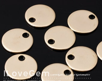 SALE/ 20pcs// NP-1639 Glossy Gold Plated, 13mm, Flat Round, Personalized Stamping Blank, Pendant