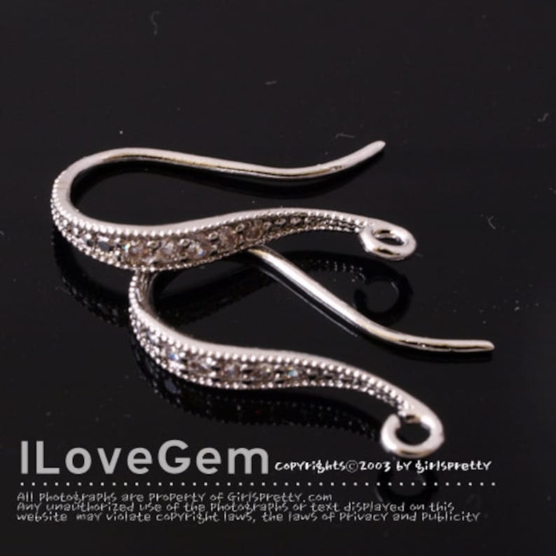 WSALE/ 20pcs// NP-1165, Rhodium Plated, Earrings, Wedding jewelry supplies, Cubic Ear Wires, Cubic Ear Hooks image 2