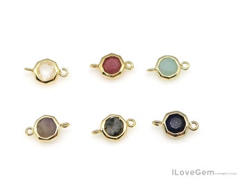2pcs, G0261, Gold Plated, 6mm Gemstone Connectors, Faceted Gemstone Pendant, Rock Crystal, Lapis Lazuli, Amethyst, Necklace Gemstone Pendant