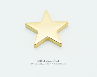 2PCS- 18mm Large Star Pendant, ST-015, Gold PVD Stainless Steel, Shiny Star Jewelry Making Supplies