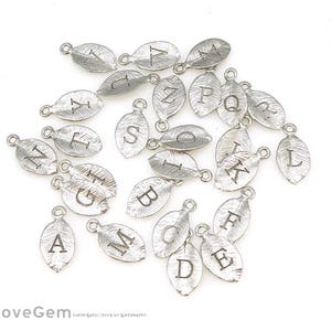 2pcs, P826 Matt Rhodium, Upper case, Leaf Charm, Alphabet Pendant, Initial Charm, Leaf Letter Pendant, Personalized, Choose letters