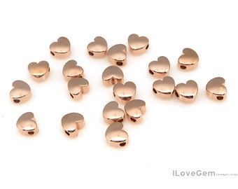 NP-1136, Glossy Rose Gold plated, 5mm Mini Heart beads, Tiny Heart initial charm, Rose gold Heart Charms, Heart Necklace Pendant