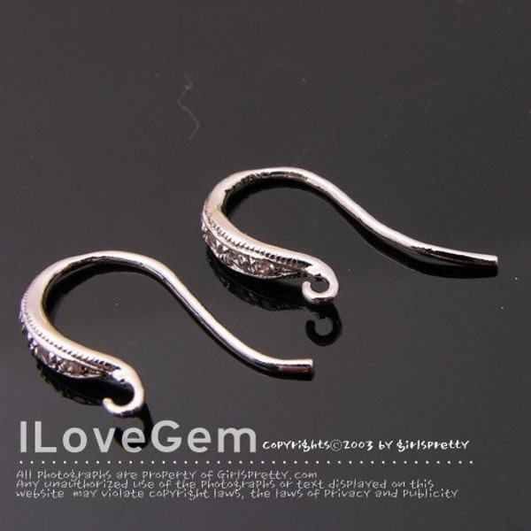 SALE/ 10pcs// lux96 Nickel free Rhodium plated over 92.5 sterling silver small earwire