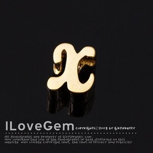 NP-1616-GO, Gold Plated, Cursive Alphabet, Lower case, Pendant, x, 2pcs/ Initial beads, Letter, Personalized, Customized jewelry